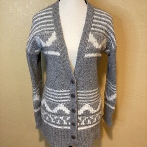 Banana‎ Republic Women's Small Thick Gray/White Fair Isle Button Front Cardigan